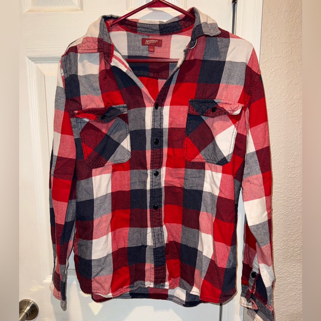 Arizona Jean Company Red And Black Plaid Shirt
